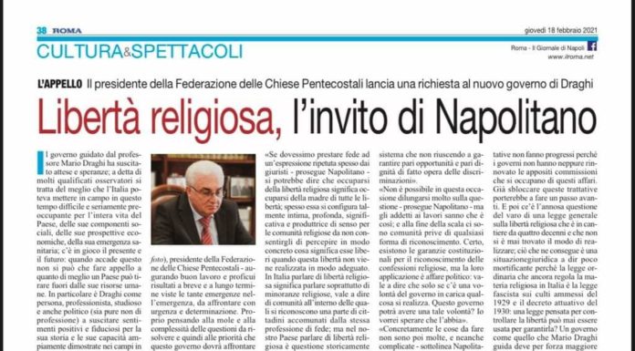 Libertà religiosa, l’articolo di Carmine Napolitano